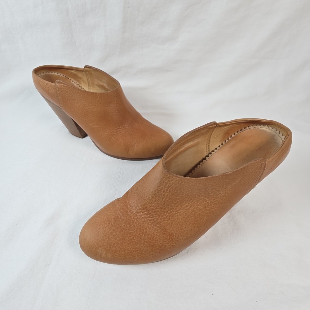 Rag & Bone Enid Mules Size 39.5 Brown Leather Stacked Heel Slip On Made In Italy